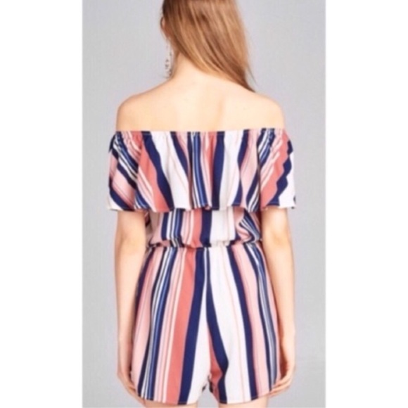 Striped Off Shoulder Romper - Picture 5 of 5